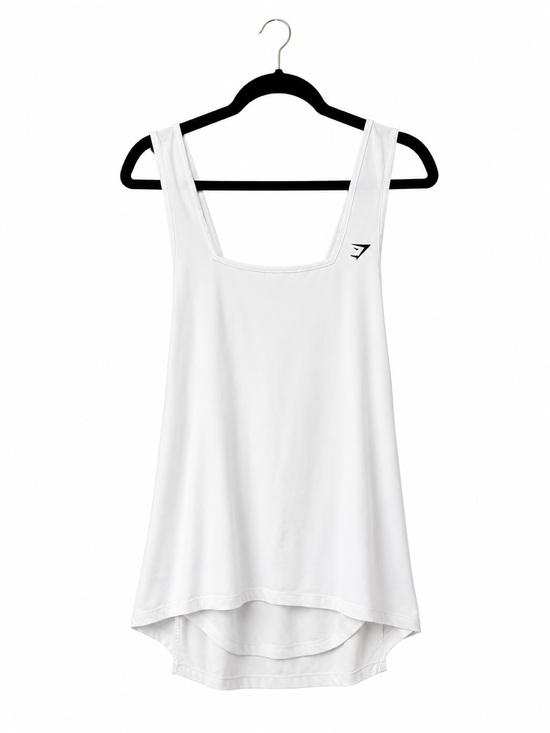 Gymshark Tops - Gymshark White Square-Neck Tank with High-Low Hem